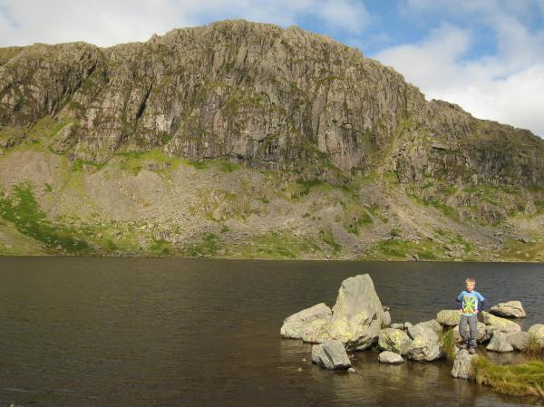 At Stickle Tarn and Pavey Ark. Look carefully and you will see Jack's Rake cutting across the cliff from the bottom right to the top left.