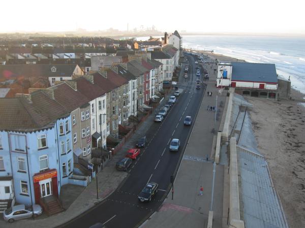 The view down the street from the top of the Redcar Tower